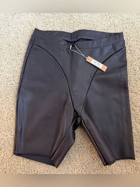 SKIMS Black Faux-Leather Bike Shorts